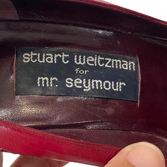 Stuart Weitzman Mr. Seymour Burgundy Red Retro 90s Bow Croc High Heels Size 7 - Picture 5 of 9